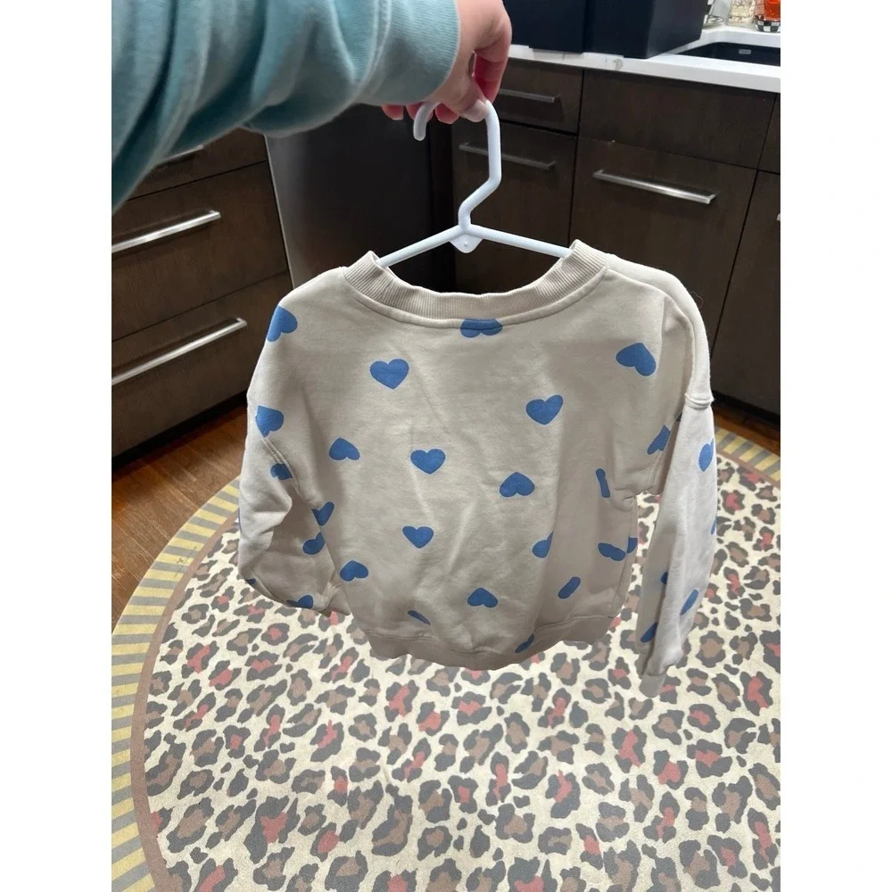 H&M Kids Oversized Brushed-Inside Sweatshirt in‎ white blue heart girls 5-6